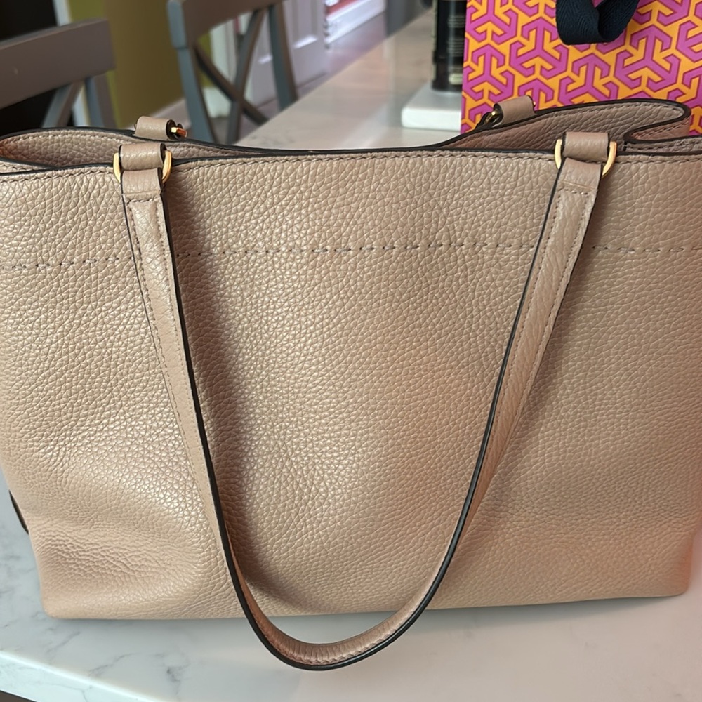 Tory Burch Beige Leather Tote with Tassel - Picture 3 of 8